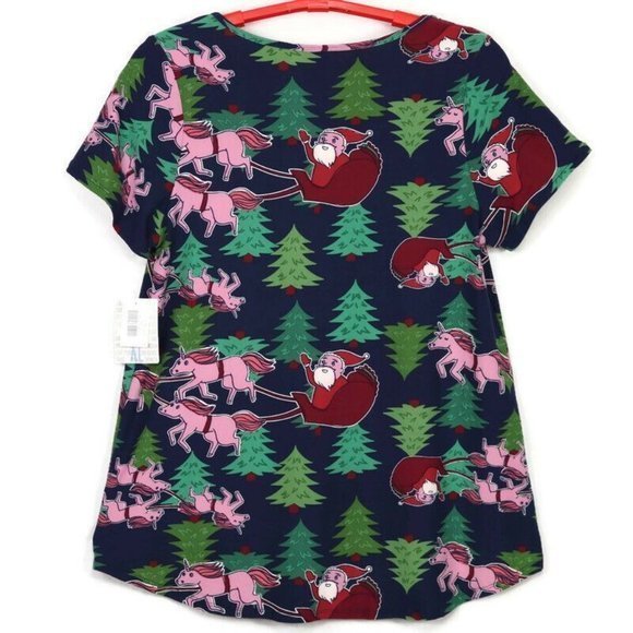 LuLaRoe Classic T Shirt Top Christmas Pink Unicorns Santa Sleigh Blue‎ XL - Picture 2 of 11